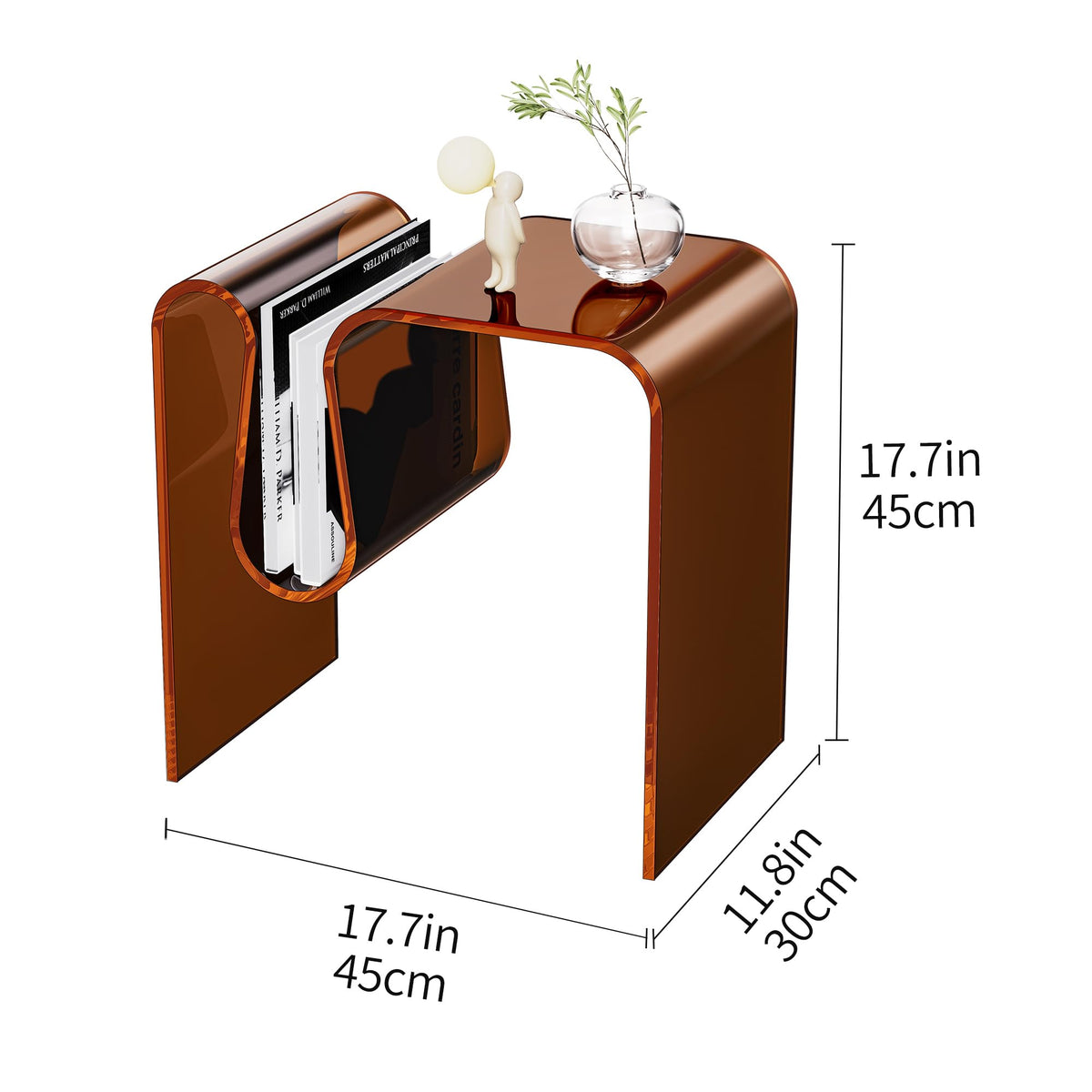 solaround Acrylic Side Table, Wavy Design Decor, 45 x 30 x 45 cm, Dark Brown - image 3