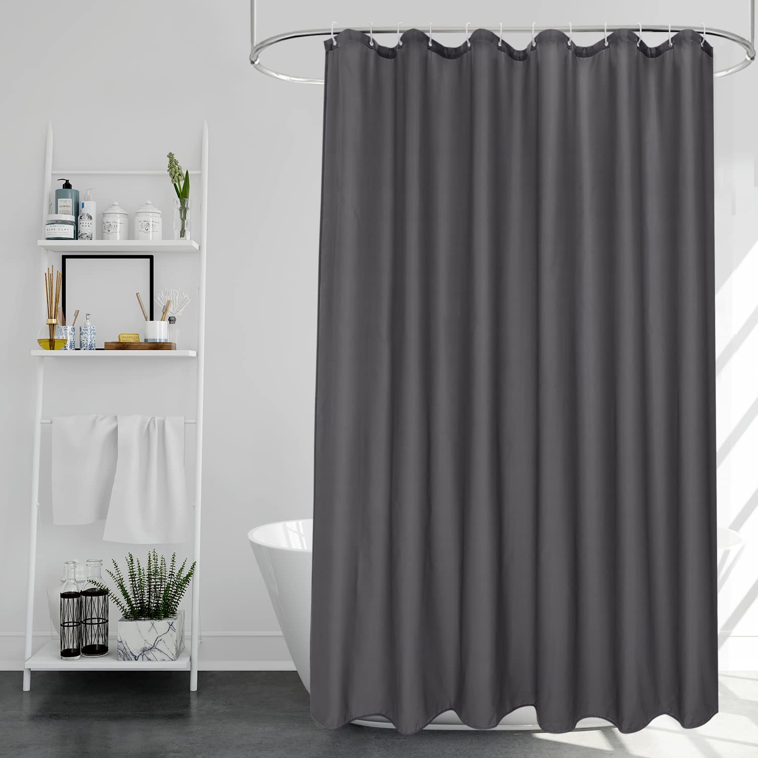 EurCross Charcoal Grey Fabric Shower Curtain - 180x180cm Weighted Hem