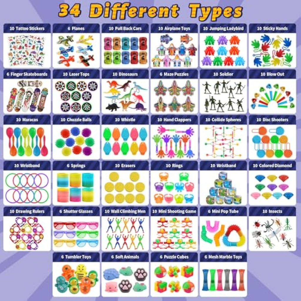 Jolof Store 300PCS Party Bag Fillers | 34 Kinds of Kids Toy Assortment