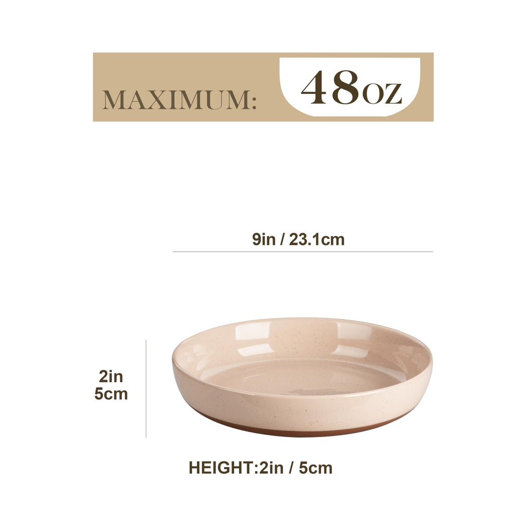 MALACASA Tara 48oz Ceramic Pasta Bowls - Set of 4 Large 9-Inch Bowls