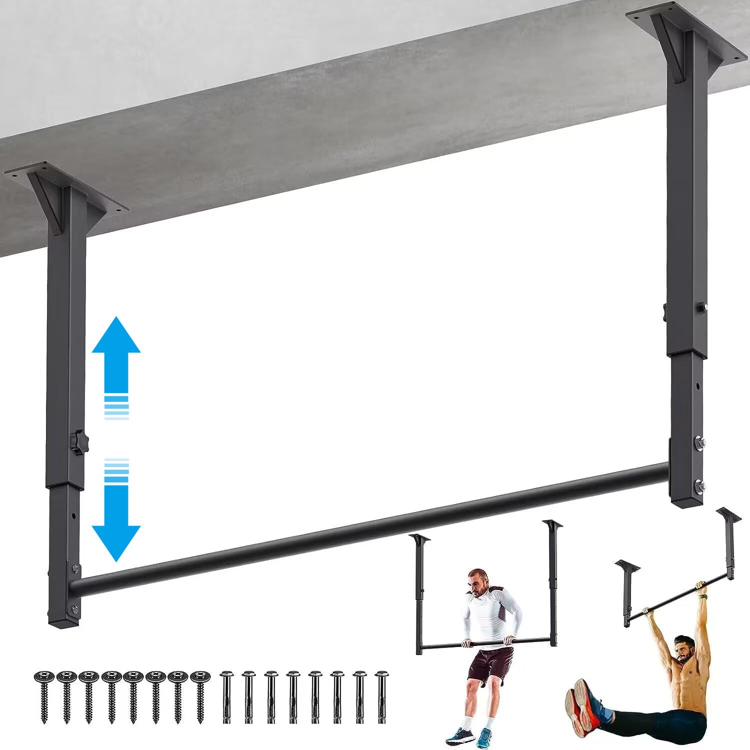Kipika Ceiling Pull Up Bar | Adjustable Height Heavy Duty Steel - 500 lbs