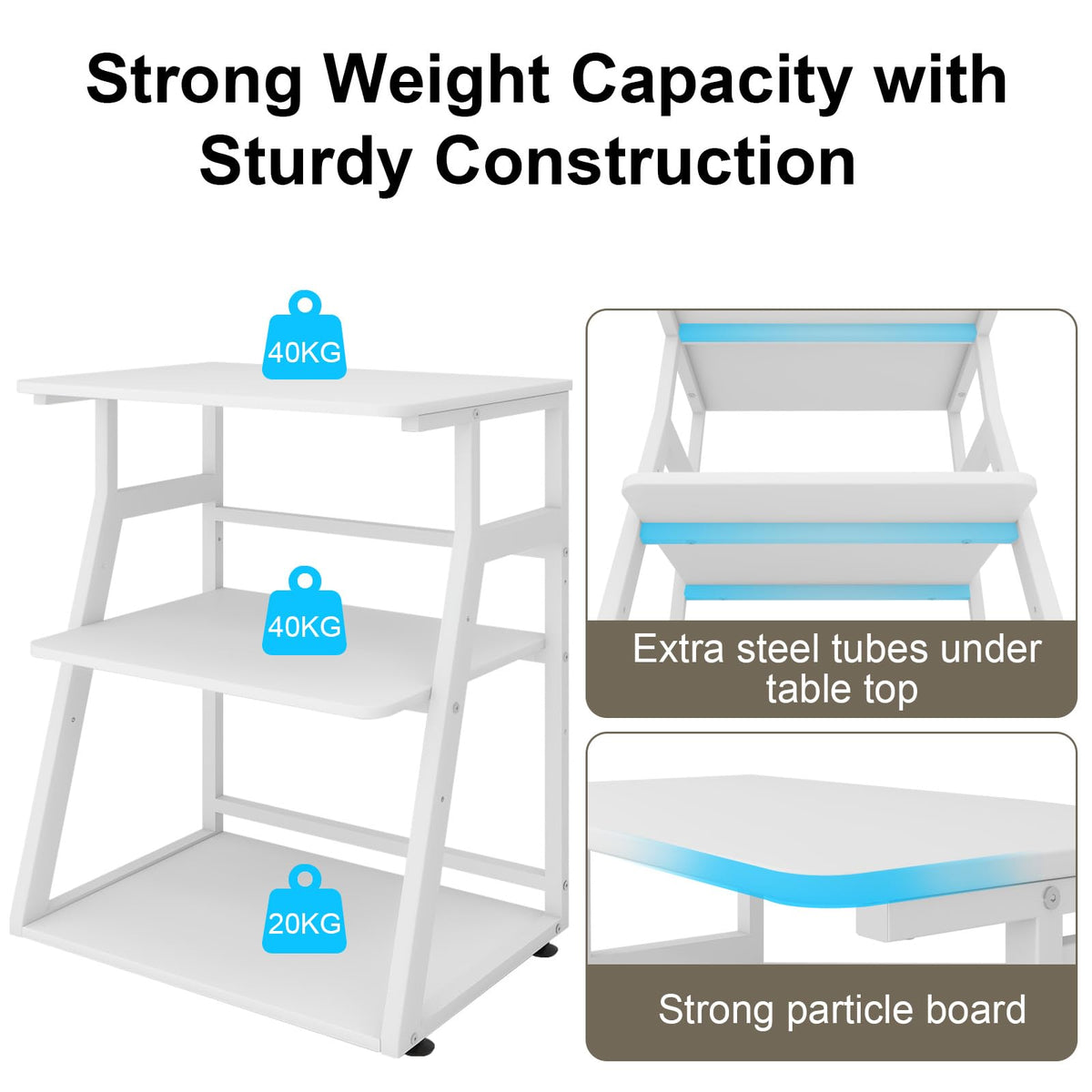 PUNCIA 60x50x75cm Printer Stand, 3 Tier Printer Table with Storage - image 3