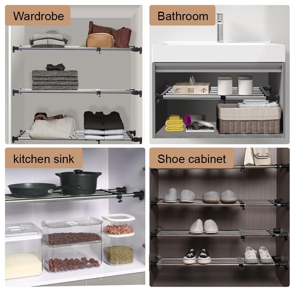 Hershii Expandable Closet Tension Shelf | Adjustable Metal Storage Rack