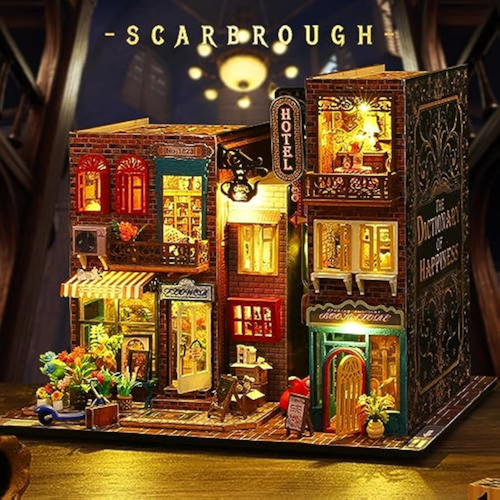 Shylamb DIY Book Nook Kit – Scarbrough 3D Wooden Puzzle Bookend with LED