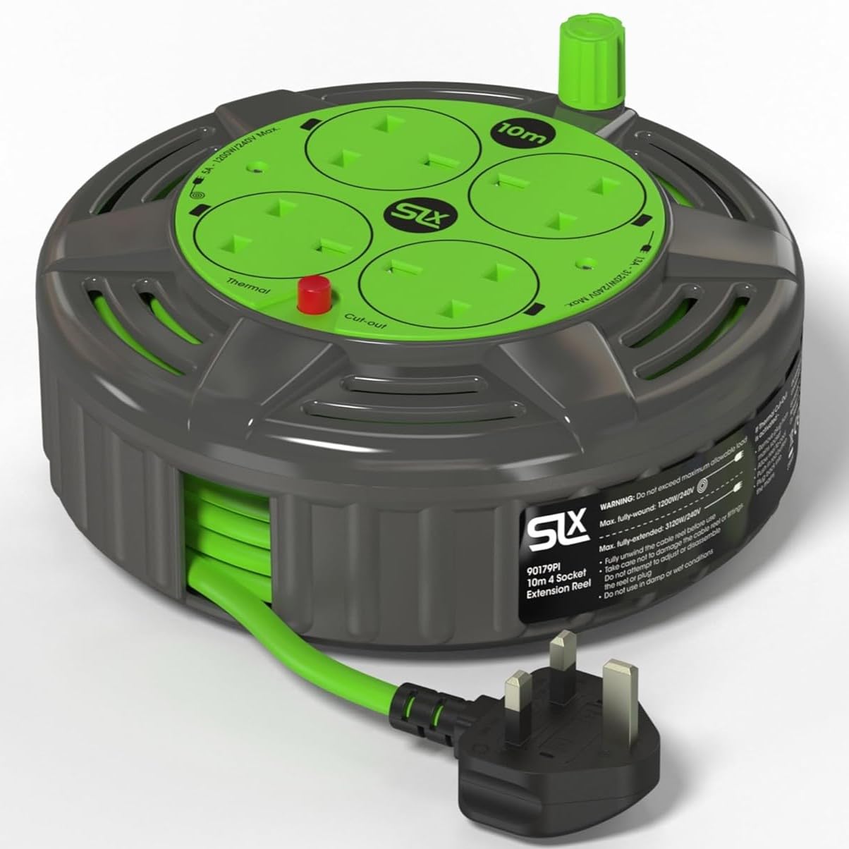SLx 10m Extension Lead – 4 Socket Heavy Duty Cable Reel, 13A Fused