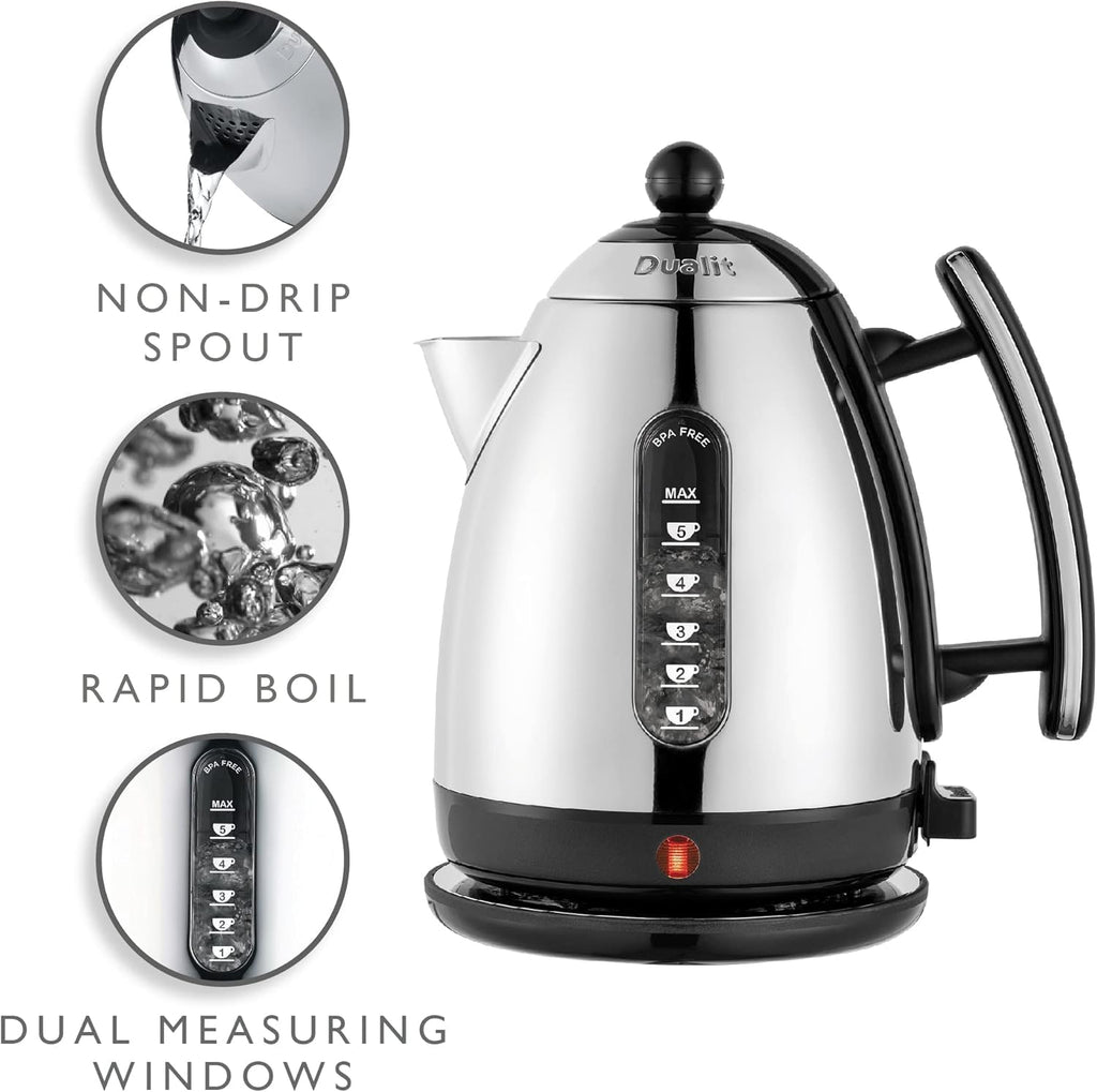 Dualit Lite 1.5L Jug Kettle – Fast Boil Stainless Steel – Black