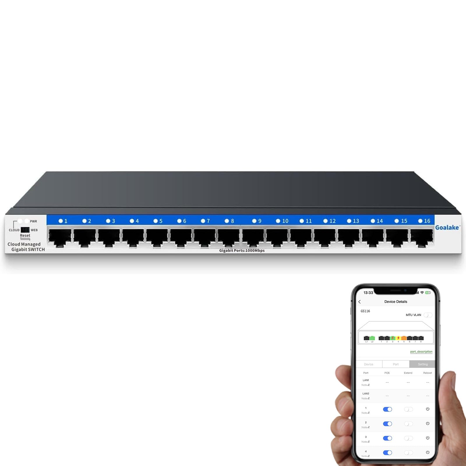 16-Port Gigabit Switch | Smart Managed Metal Ethernet Hub