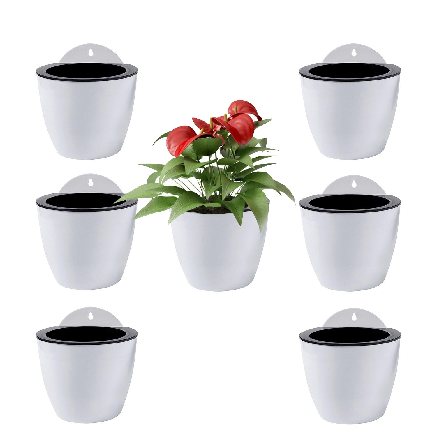 ShoppeWatch 7-Pack Self Watering Wall Planters - 5 Inch Hanging Pots