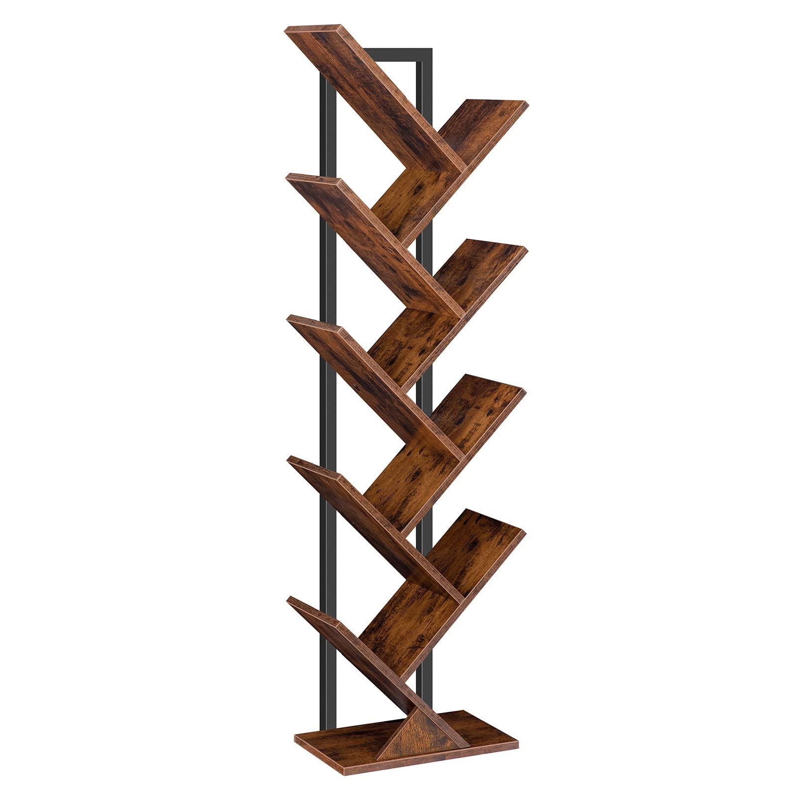 HOOBRO 9-Tier Tree Bookshelf – Industrial Floor Standing Tall Bookcase