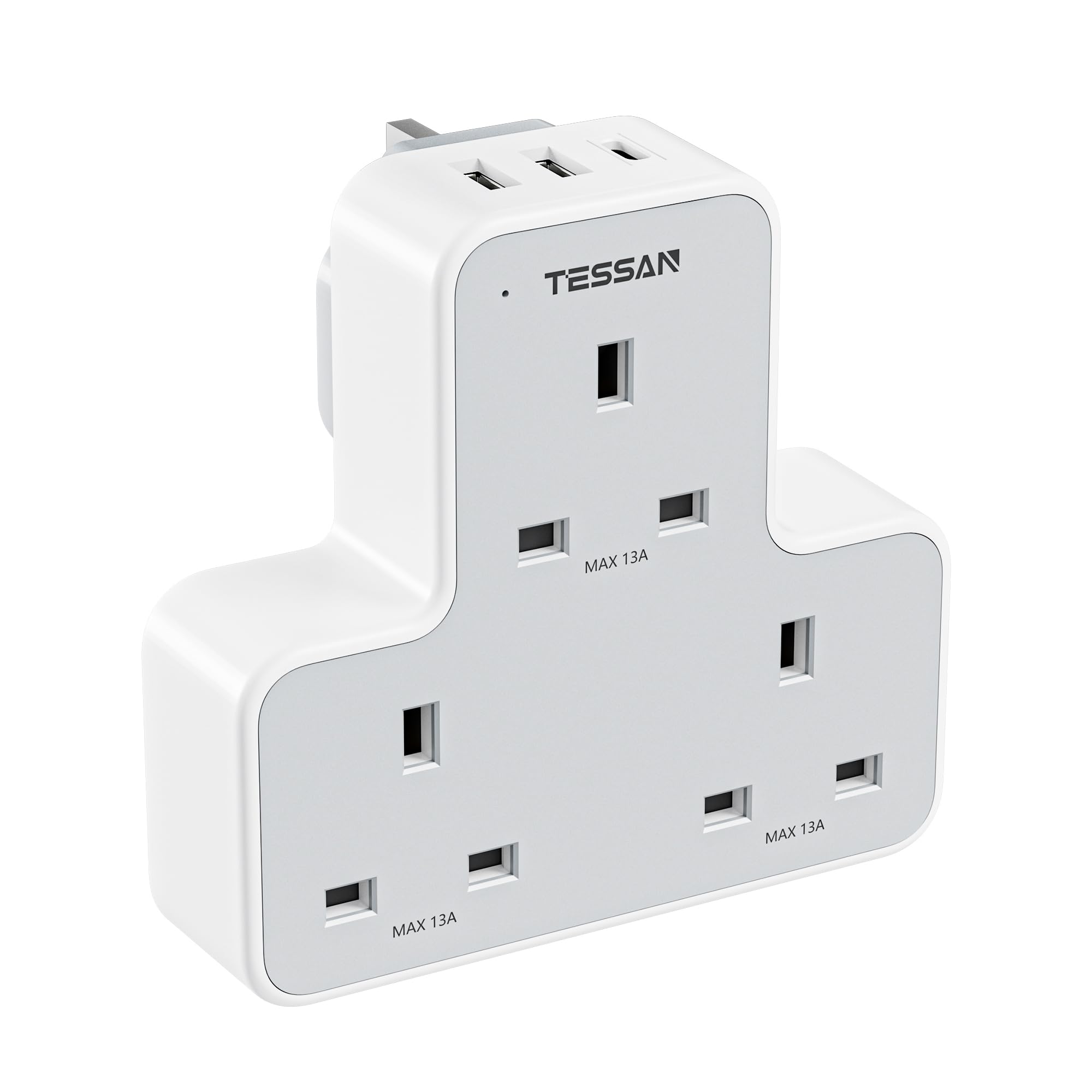 TESSAN 3-Way UK Plug Extension with Multi USB Charging Station