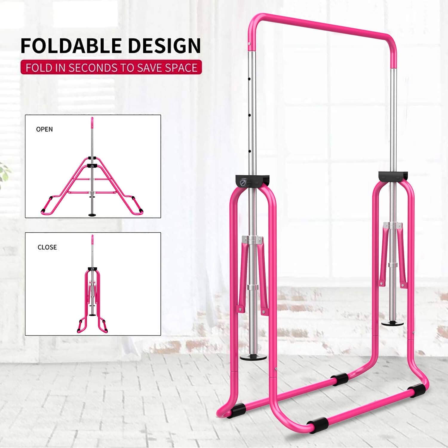 Hyner Kids Folding Gymnastics Bar – Adjustable Height Home Gym Tower