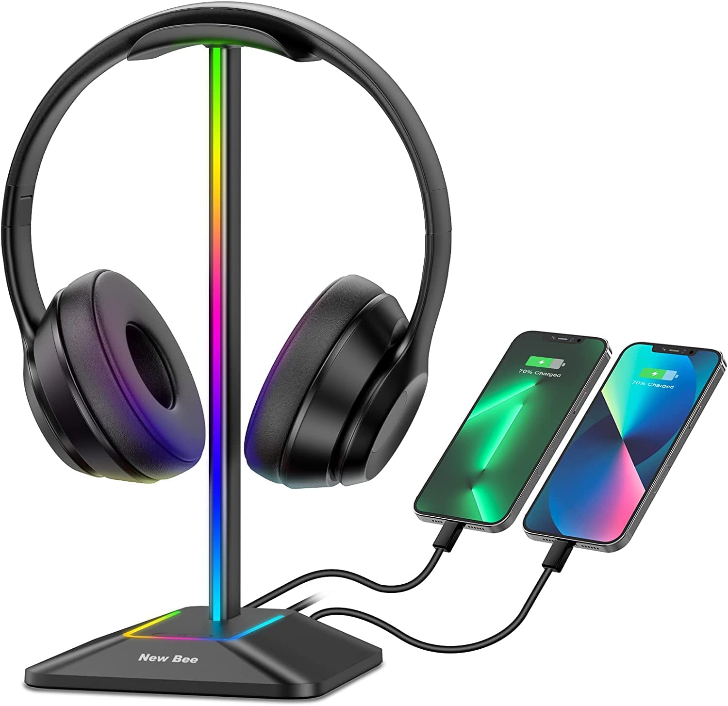 New Bee RGB Headphone Stand with USB-C Charging Port – Gaming Headset Holder