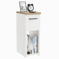 ComfortCove Narrow Bedside Table with Storage Shelf & Handle, White/Oak - image 1