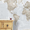 Giant World Map Wall Mural – Neutral Tones – 232 x 158cm