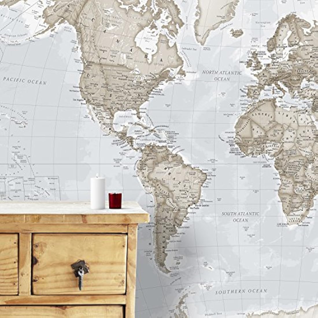 Giant World Map Wall Mural – Neutral Tones – 232 x 158cm