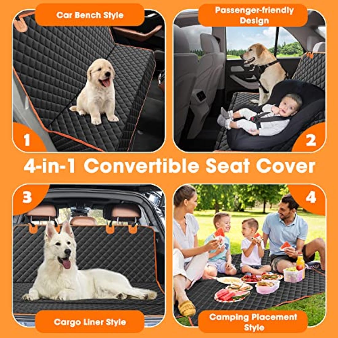 JOEJOY Waterproof Dog Car Seat Cover | 4-in-1 Non-Slip SUV Hammock
