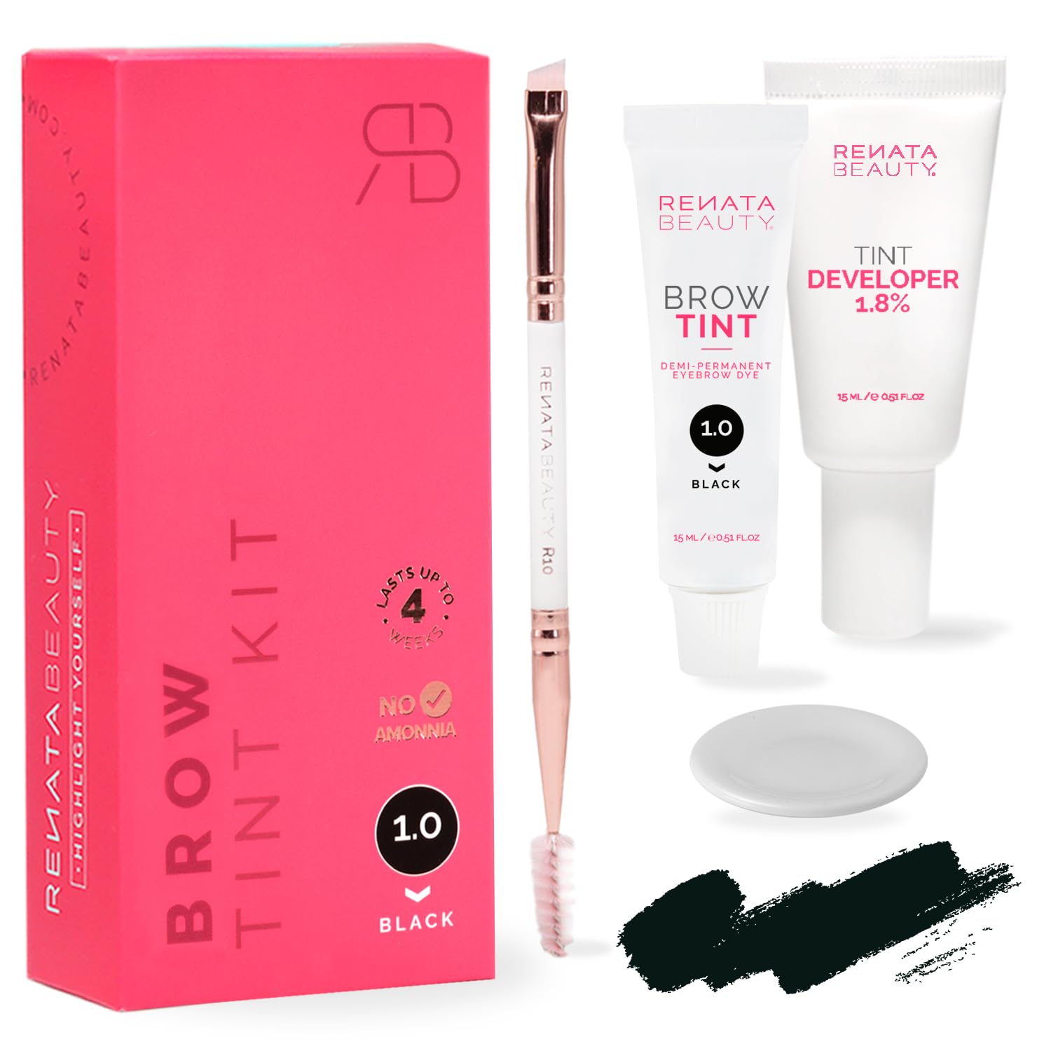 Renata Beauty Eyebrow Tint Kit – Long-Lasting Black Dye Set, 30 Uses
