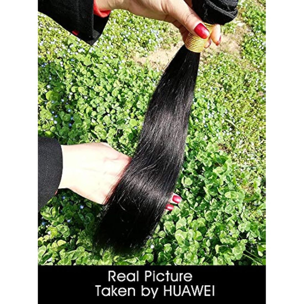 Romface 12A Brazilian Straight Human Hair Bundles | Natural Black 300g