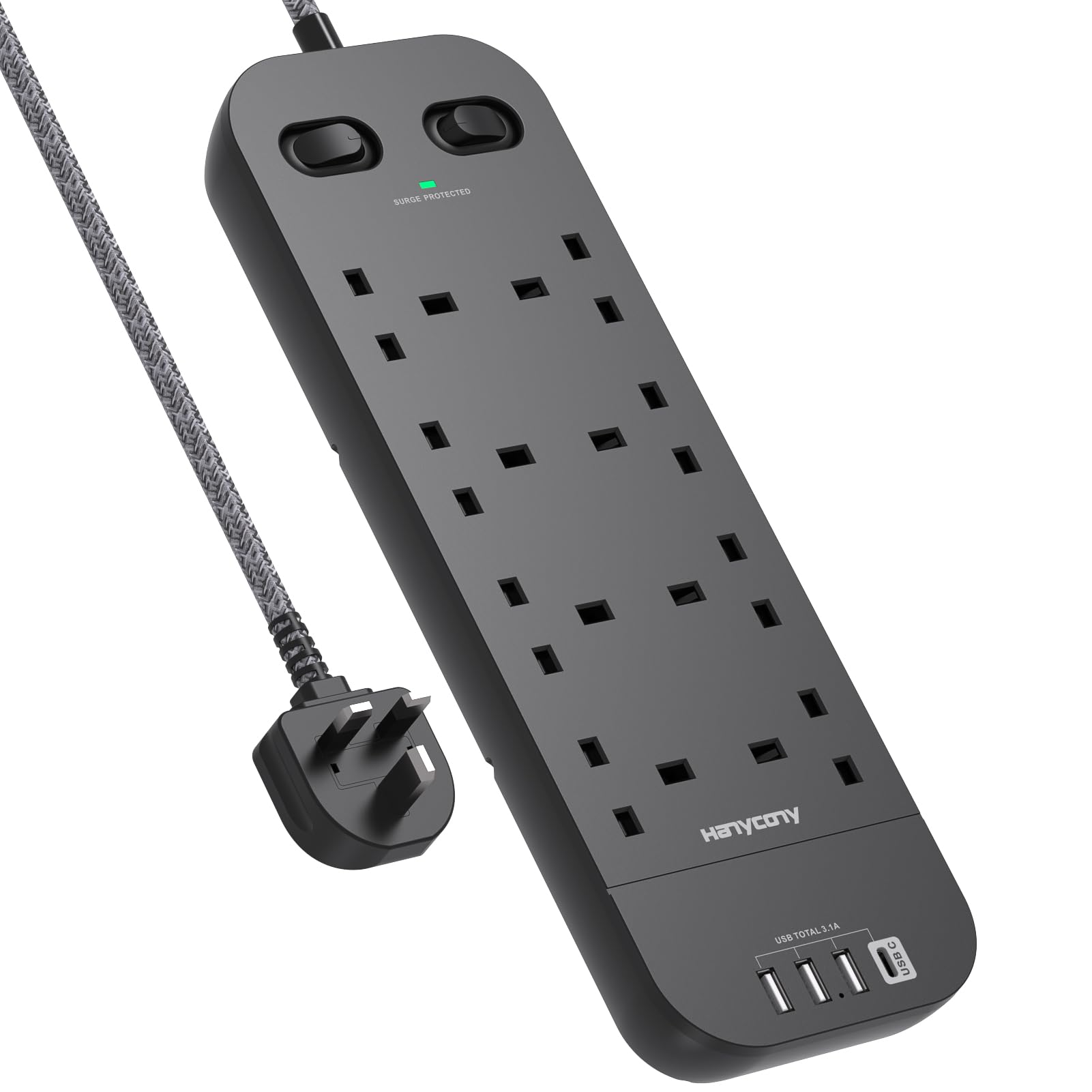 Jolof Store 8-Way Power Strip | 1800J Surge Protector with 4 USB Ports