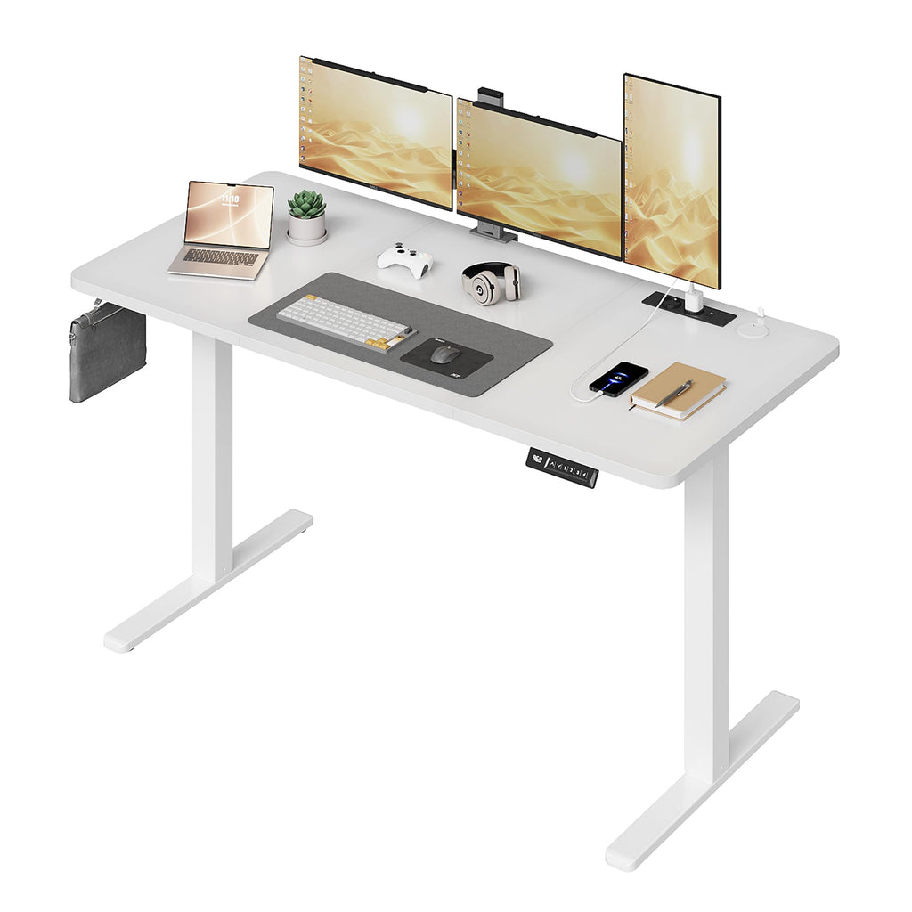 JUMMICO Standing Desk with Power Outlet 140 x 60 cm, Electric Height Adjustable Desk with 4 Memory Function, Sit-Stand Office Desk - image 1