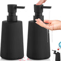 Glass Soap Dispenser Set | 2 Pcs 350ml Black Ribbed Glass