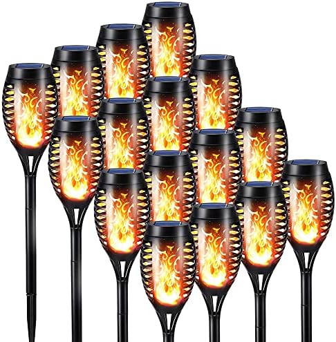 Jolof Store Solar Torch Lights – 16 Pack Waterproof Flickering Flame Decor