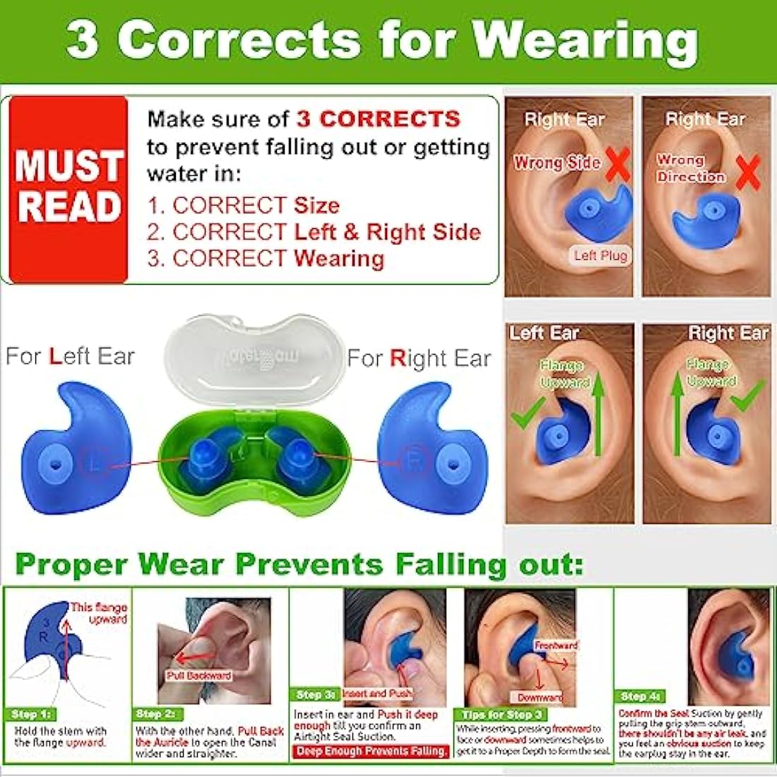 WaterDam Waterproof Silicone Swimming Ear Plugs – Clear (Medium & Large)