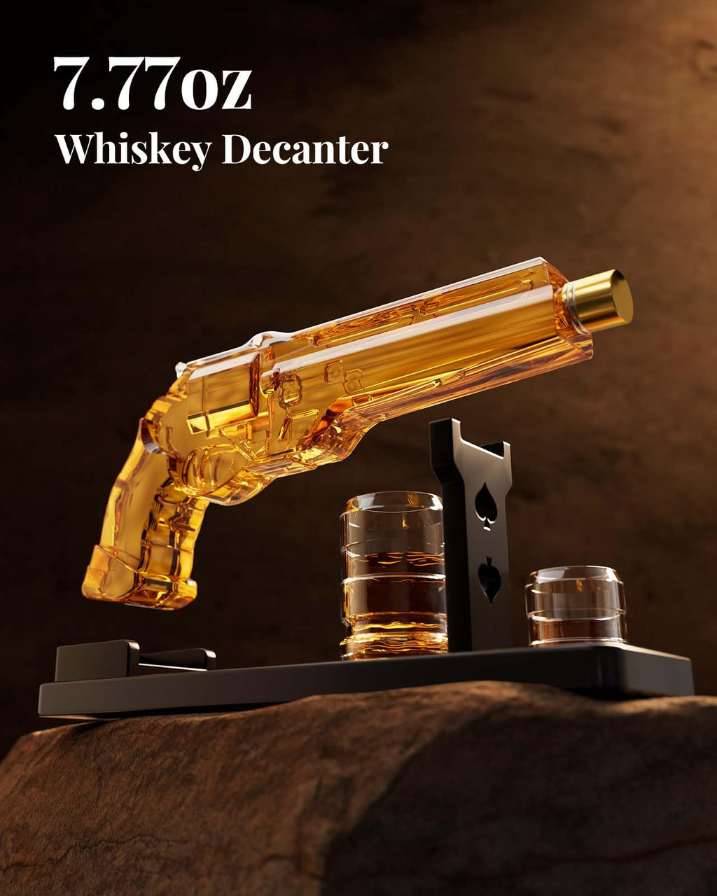 Kollea Gun Whiskey Decanter Set with 2 Glasses and Wooden Stand