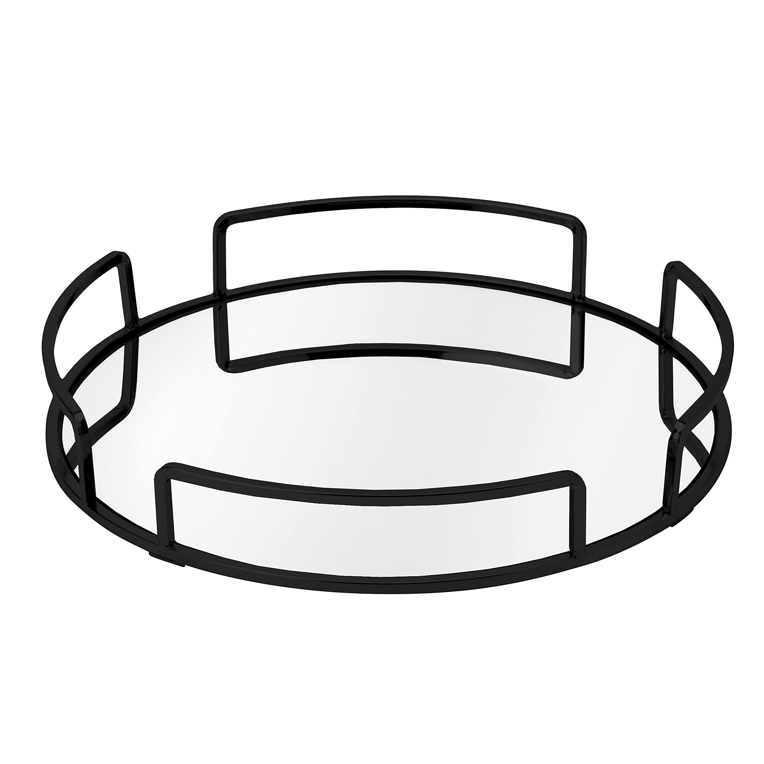 Home Details Matte Black Mirrored Vanity Tray – Round Cosmetic Organizer