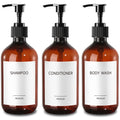 GMISUN Amber Shampoo Dispenser - 17oz Refillable Plastic Soap Bottles 3 Pack