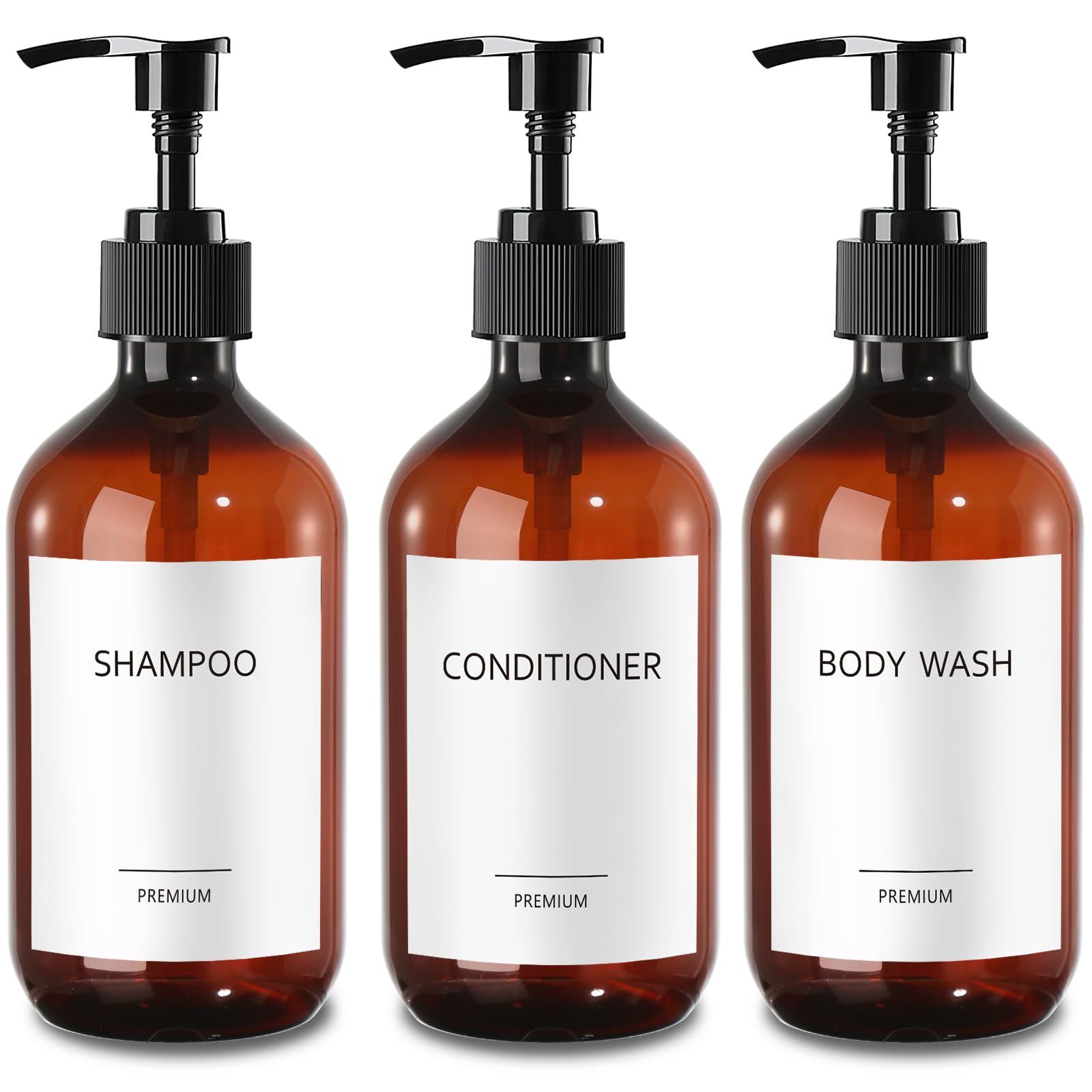 GMISUN Amber Shampoo Dispenser - 17oz Refillable Plastic Soap Bottles 3 Pack