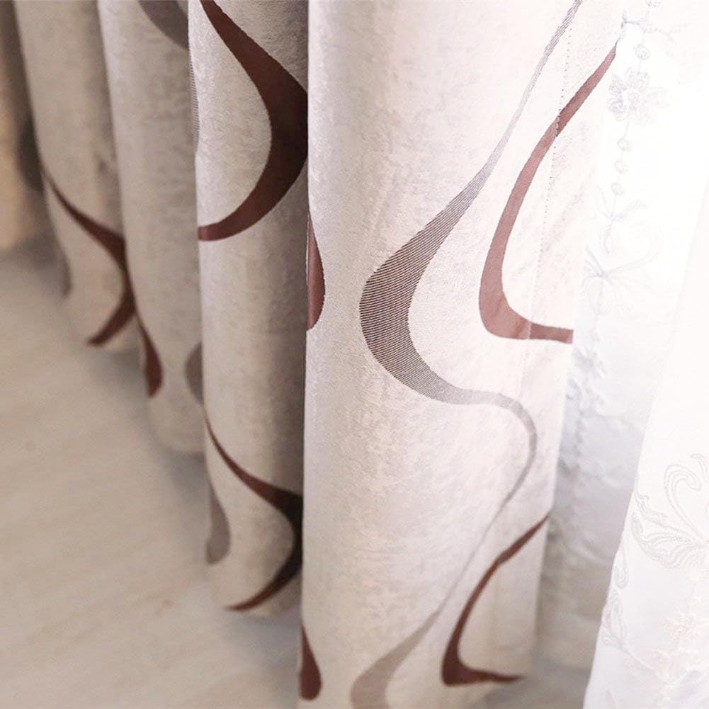 MYRU Striped Eyelet Curtains – 2 Panel Set Blackout Window Treatments, Coffee