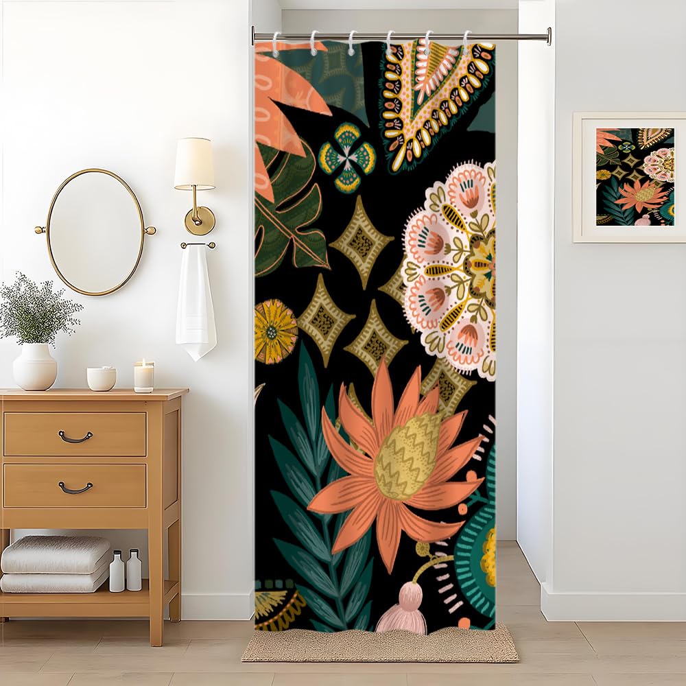 Uiiooazy Boho Floral Shower Curtain | Waterproof Green Tropical Polyester