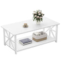 GreenForest 2-Tier Coffee Table – 100cm X-Frame Center Table, White