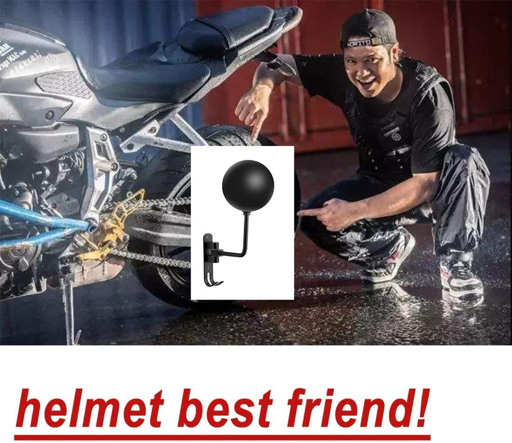 Motofans Wall Mount Helmet Holder | Rotating Metal Rack with Hooks