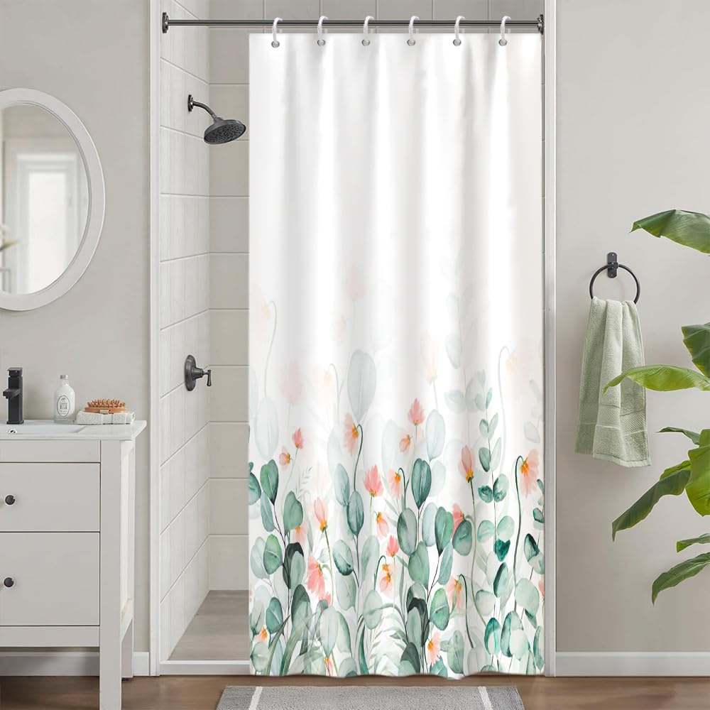 Uiiooazy Sage Green Eucalyptus Floral Shower Curtain - Waterproof Polyester