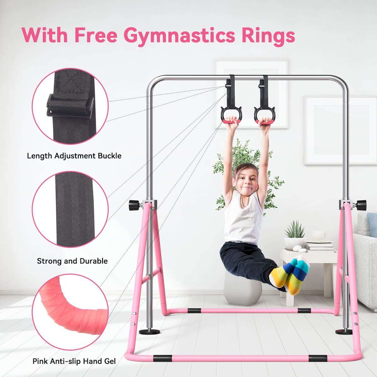 FBSPORT Gymnastics Bar – Foldable Adjustable Horizontal Bar for Kids Home
