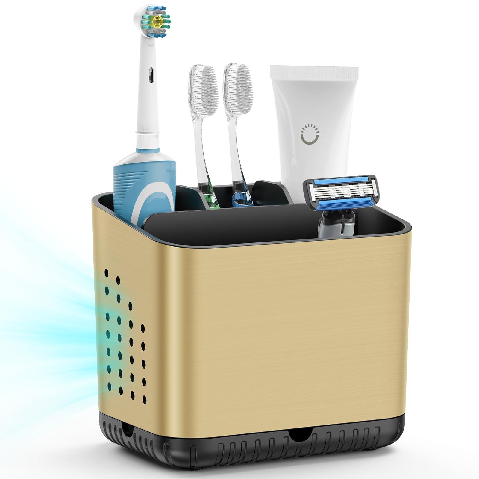 Electric Toothbrush Holder | 4-Slot Black Gold Organizer