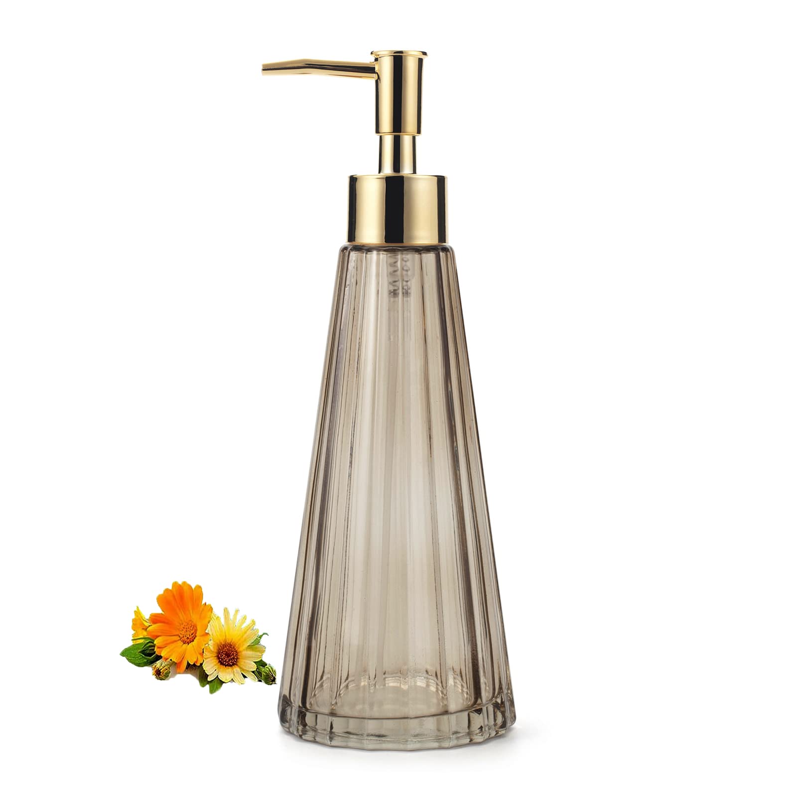 Brown Glass Hand Soap Dispenser with Rust Proof Pump, 10oz