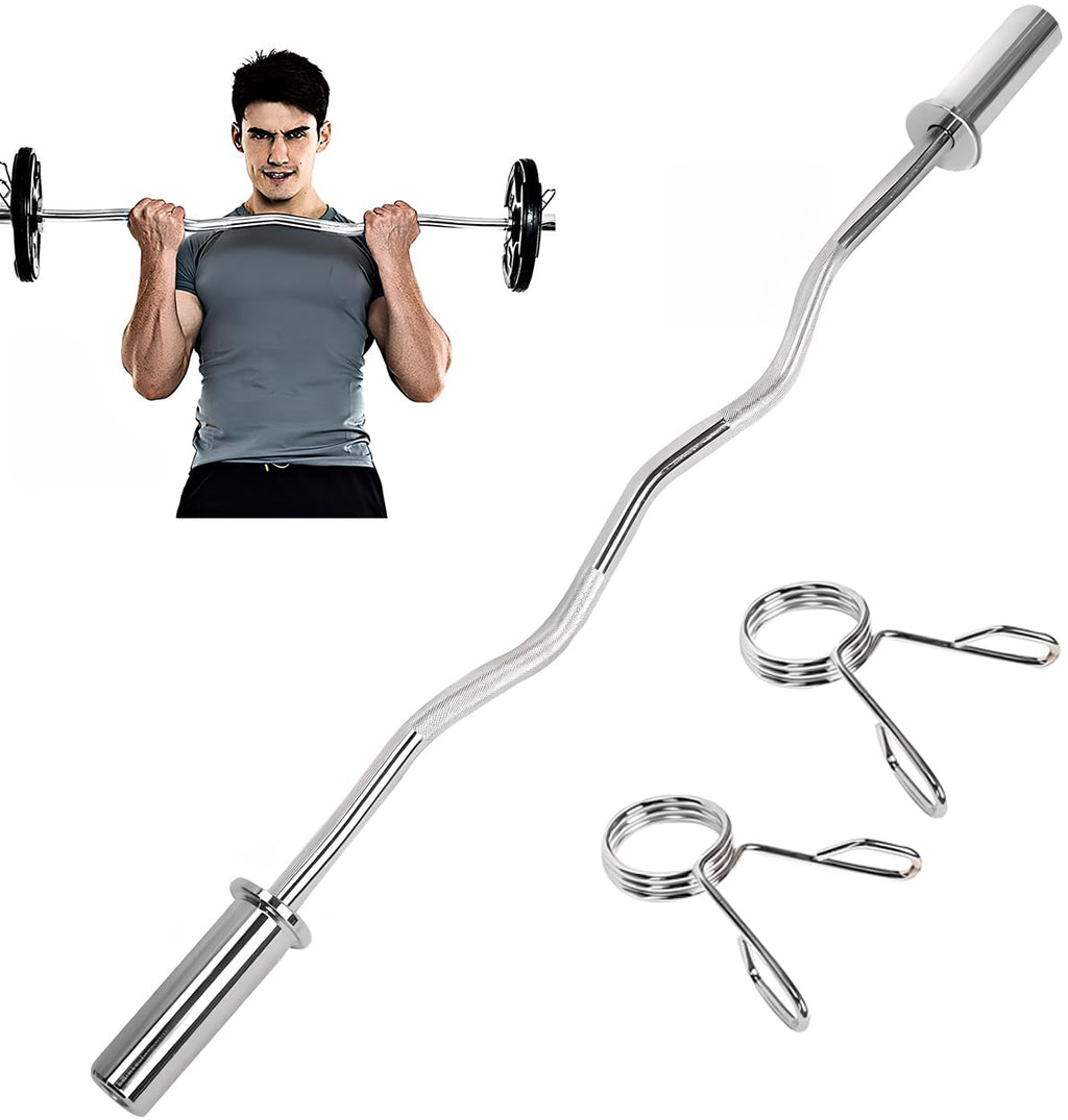 EZ Curl Bar – 47 Inch Olympic Barbell for 2 Inch Weight Plates