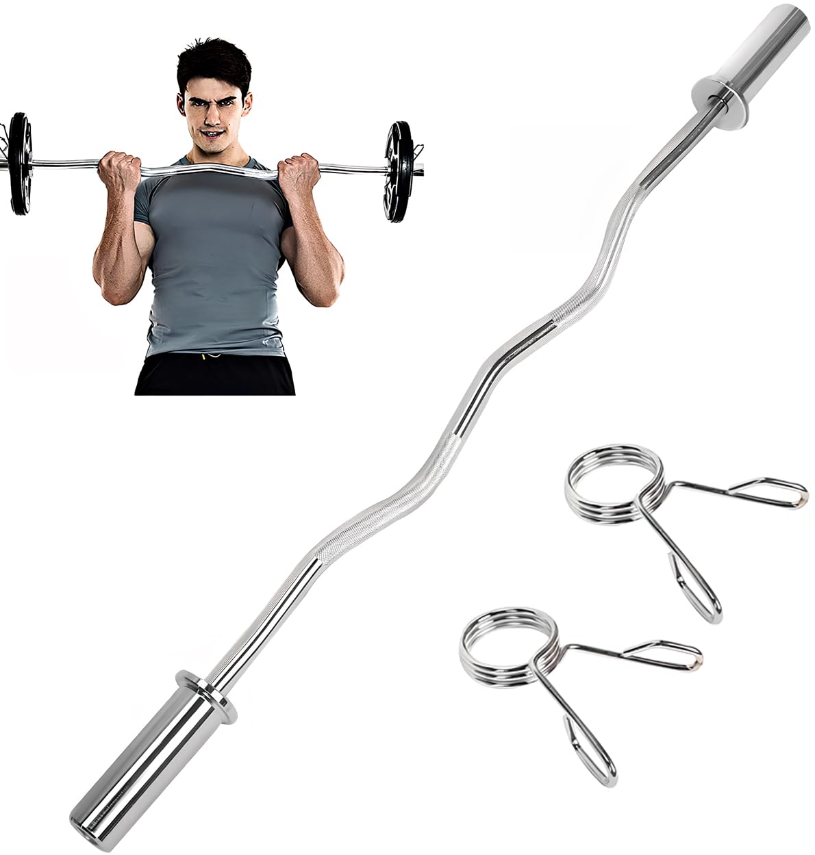 EZ Curl Bar – 47 Inch Olympic Barbell for 2 Inch Weight Plates