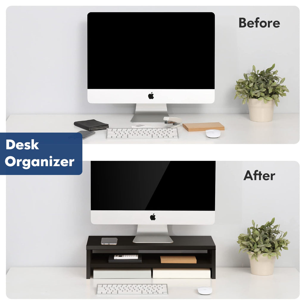 FITUEYES 2-Tier Wood Monitor Stand Riser | 54cm Desktop Organizer