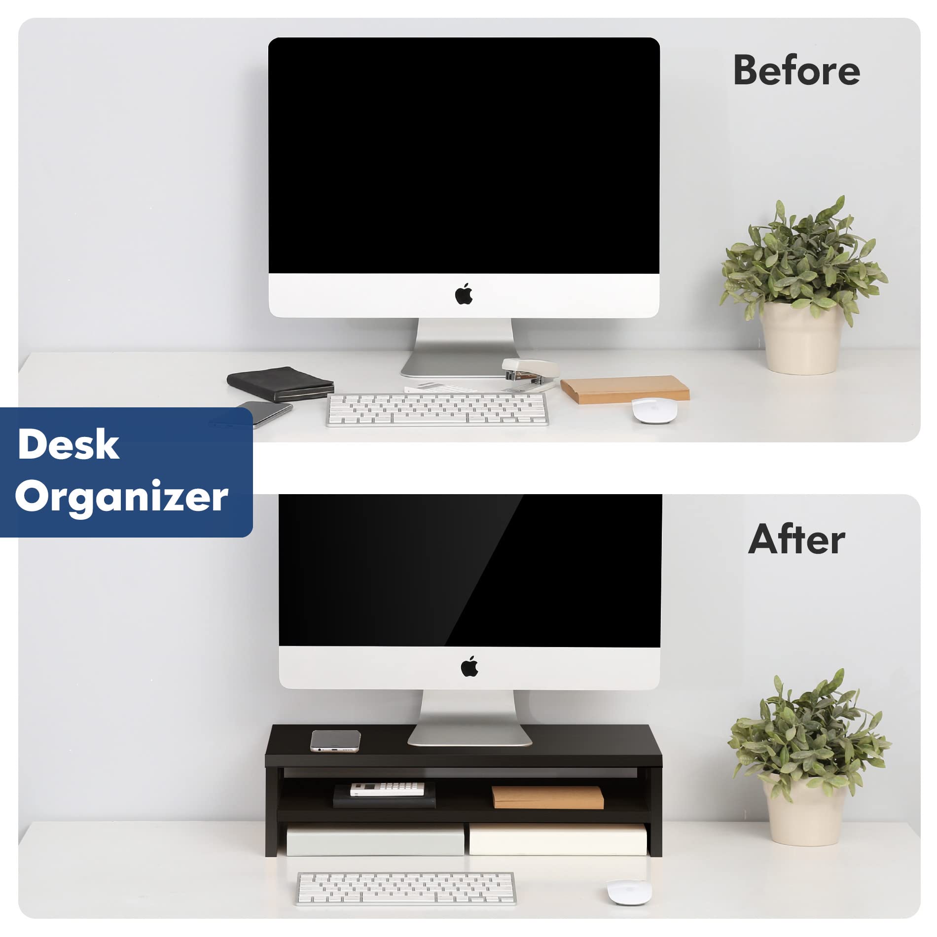 FITUEYES 2-Tier Wood Monitor Stand Riser | 54cm Desktop Organizer