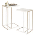 Aibiju C-Shaped Side Table Set of 2 | White Faux Marble Laptop Desk