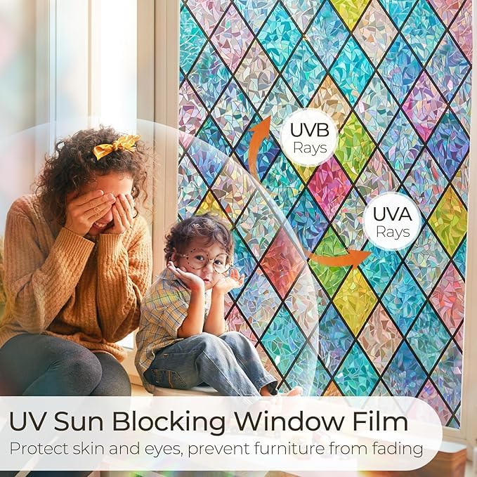 Rainbow Stained Glass Privacy Window Film - Static Cling 90x300cm