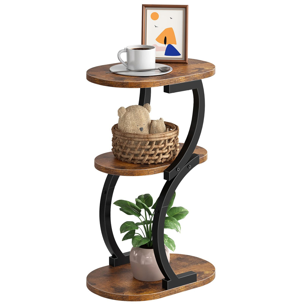 HOOBRO 3-Tier Side Table, Small Table with Storage Shelf, Oval Sofa Table for Small Space, Slim Bedside Table Round Corner Table for Living Room - image 1