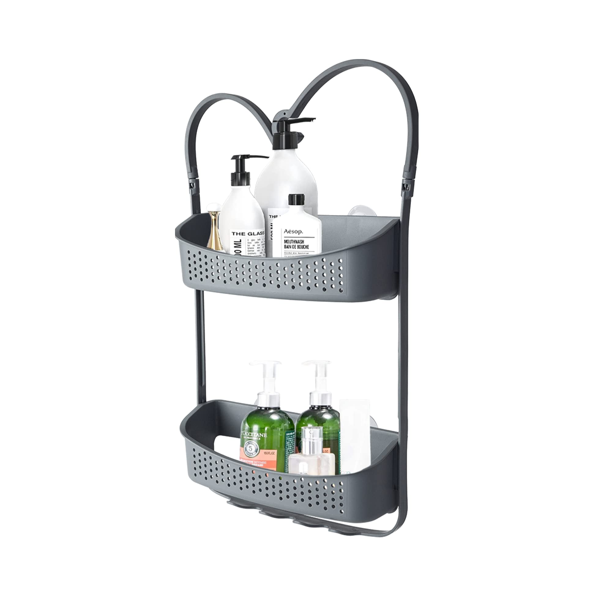 Blue Canyon Hanging Shower Caddy – No-Drill Single Basket Shelf, Grey