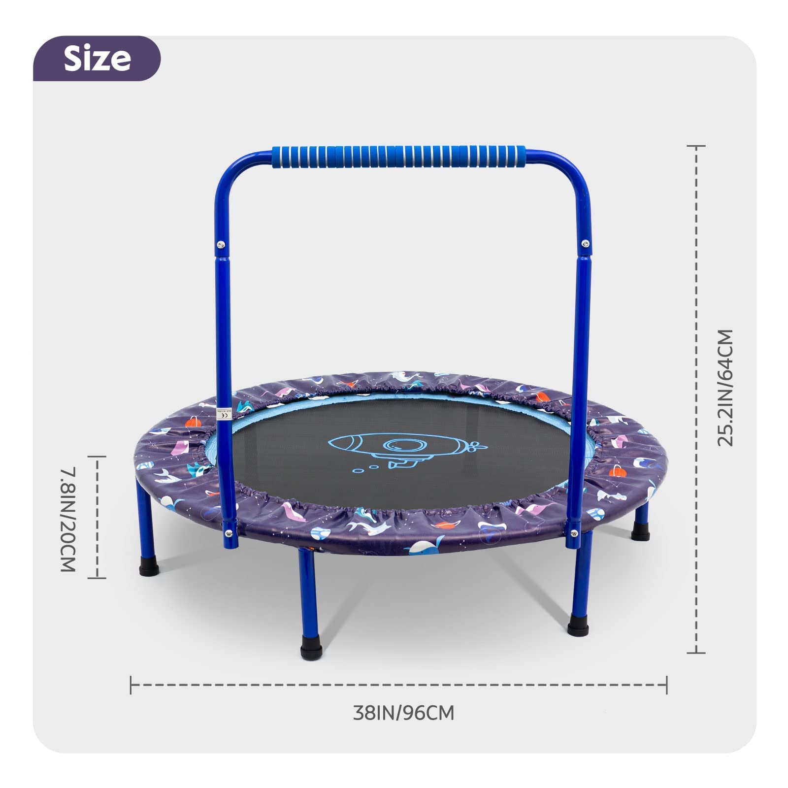 38'' Kids Mini Trampoline | Foldable Bungee Rebounder - Blue