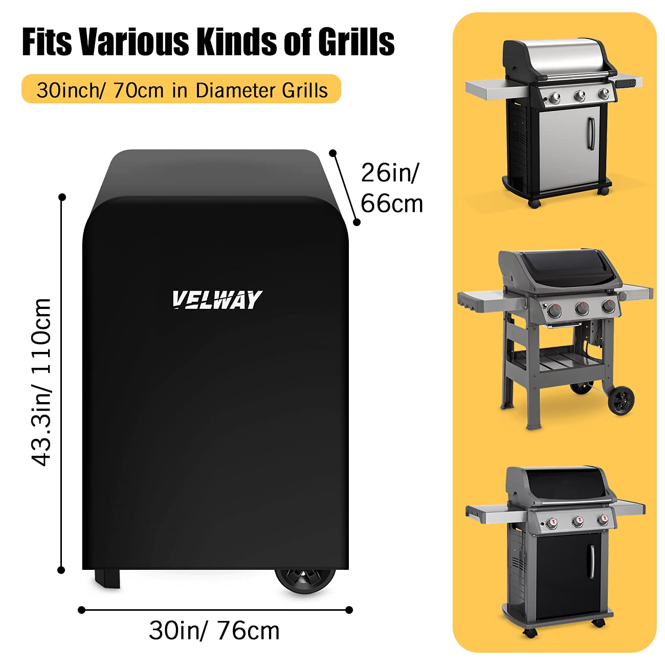 Velway Gas Grill Cover - Waterproof 210D Oxford Heavy Duty BBQ Cover