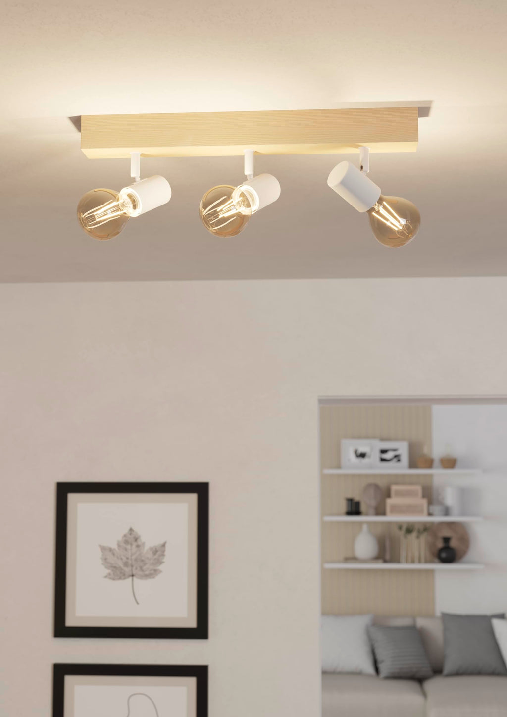 Eglo Townshend 3 Vintage Ceiling Light | 3-Light Wood & Steel Spotlight
